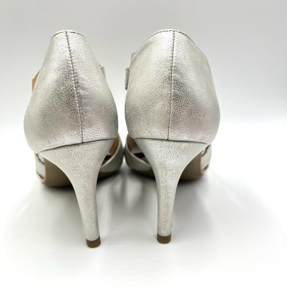 9W 9 WIDE Lifestride Mega Silver Metallic Faux Vegan Leather Dress Sandals Heels - Picture 7 of 14